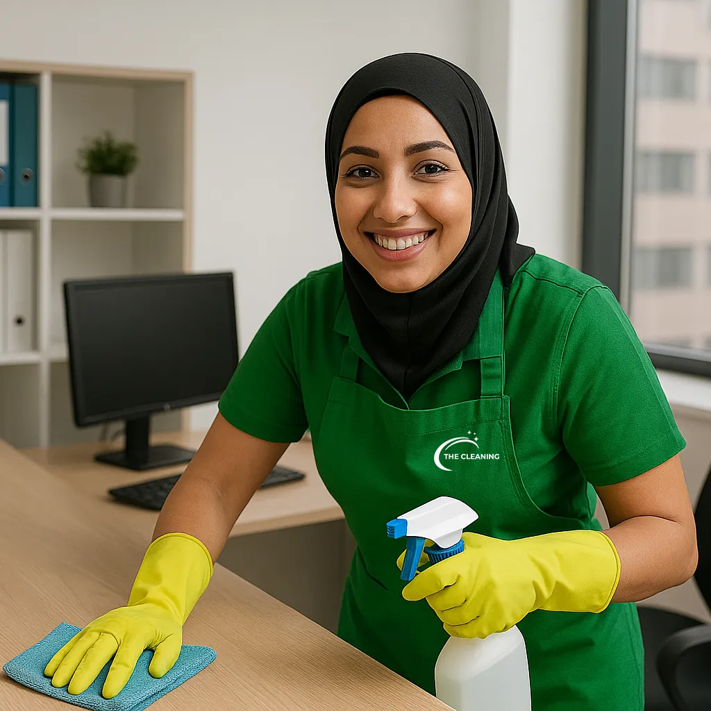 Schoonmaakmedewerkers van The Cleaning aan het werk in een kantoorruimte