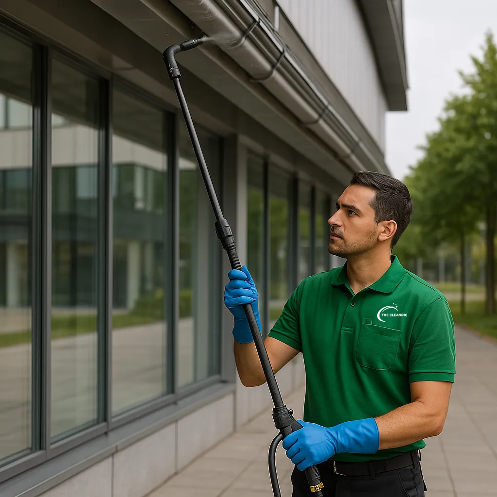 Medewerker van The Cleaning voert specialistische reiniging uit op locatie